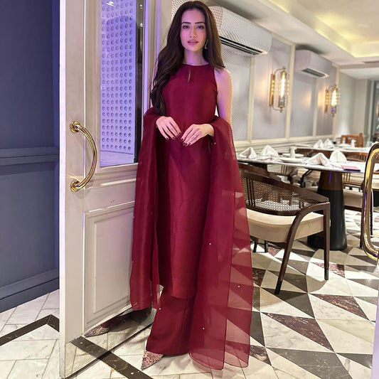 Sana Javed in Deep Maroon Simply Iconic.