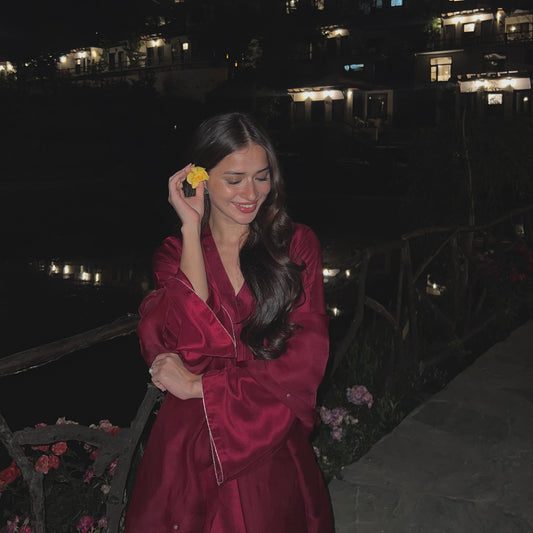 Aena Khan in raw silk magenta deliberate yet complete