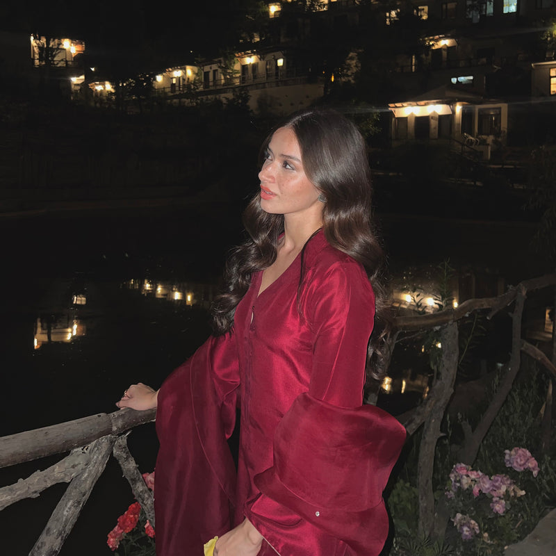Aena Khan in raw silk magenta deliberate yet complete