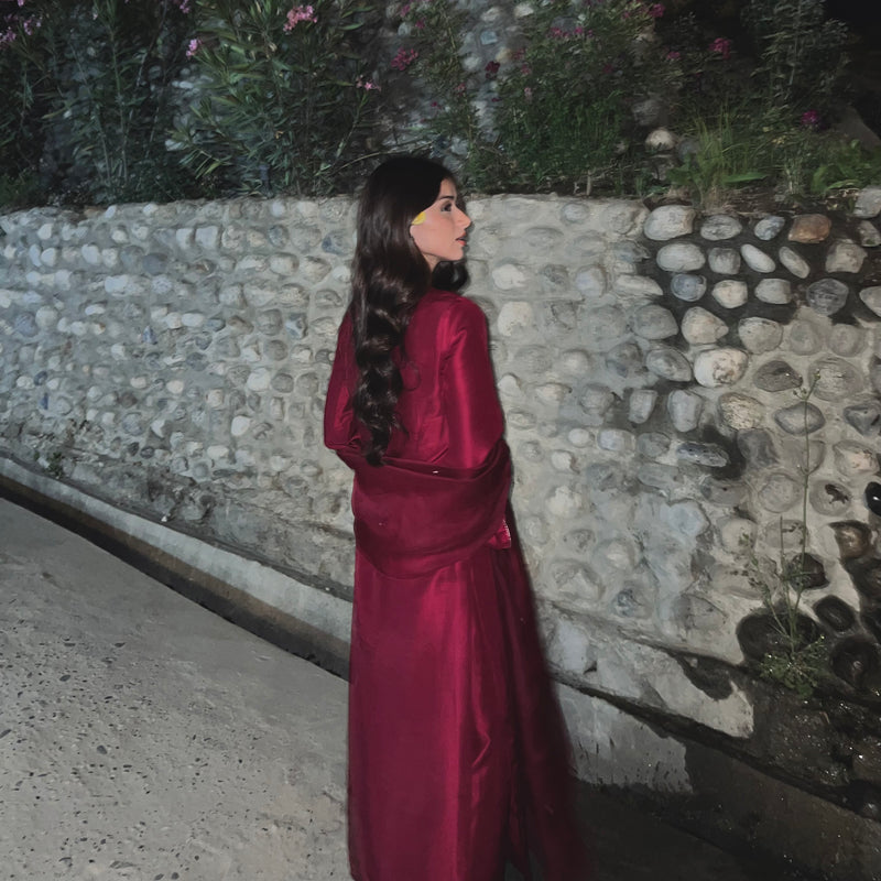 Aena Khan in raw silk magenta deliberate yet complete