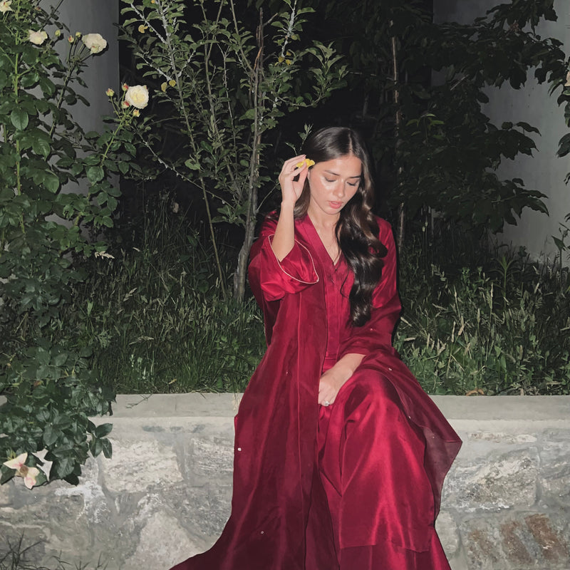 Aena Khan in raw silk magenta deliberate yet complete